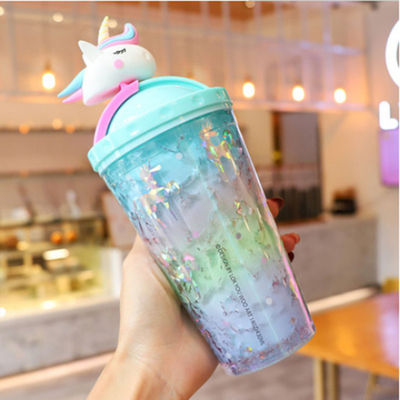 Design Cute Bouteille d'eau Unicorn Double Paroi Paille Type 10cm * 25cm pour les étudiants en mode