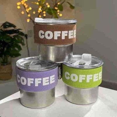 Coupe à café de couleur personnalisée 400ml 304 Mini bouteille thermos en acier inoxydable avec corde