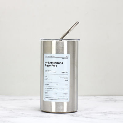 Coupe à café isolée à double paroi mince et droite en acier inoxydable 320 ml/600 ml avec couvercle et paille