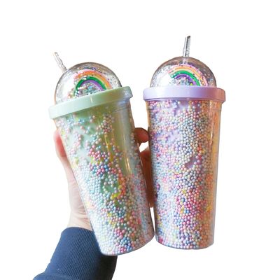 Boisson directe à double paroi dôme Acrylique tasse de thé au lait avec séquins couleur personnalisée
