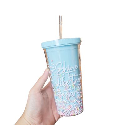 Boisson directe à double paroi dôme Acrylique tasse de thé au lait avec séquins couleur personnalisée