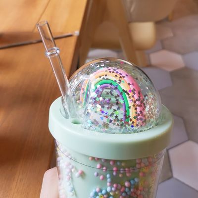 Boisson directe à double paroi dôme Acrylique tasse de thé au lait avec séquins couleur personnalisée
