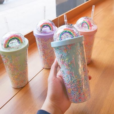 Boisson directe à double paroi dôme Acrylique tasse de thé au lait avec séquins couleur personnalisée