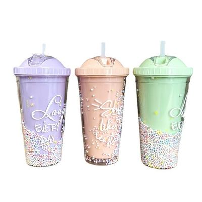 Boisson directe à double paroi dôme Acrylique tasse de thé au lait avec séquins couleur personnalisée