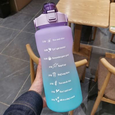 Bouteille d'eau de grande capacité de couleur progressive de 2000 ml avec couvercle pour les sports de plein air