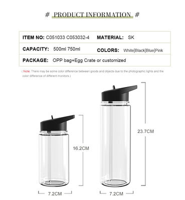 750 ml bouteille d'eau potable en plastique clair pour le sport et le fitness pour l'eau bouillante