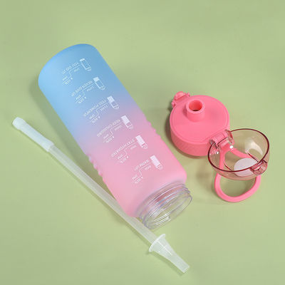 Donnez l'échantillon 1L plastique BPA libre Sport Gym bouteille d'eau avec marqueur de temps et paille