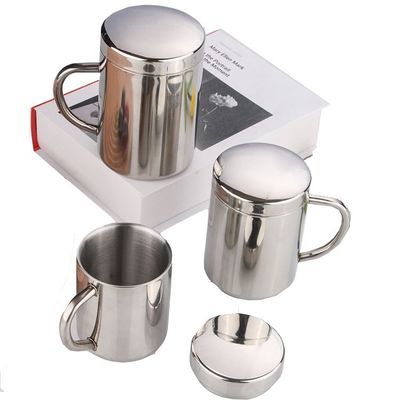 SUS 304 en acier inoxydable double paroi tasse de café-thé camping avec couvercle Voyage durable