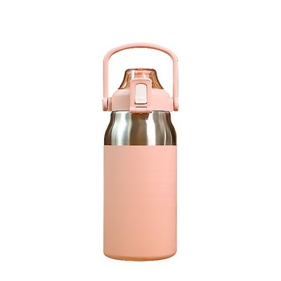 Bouteille en acier inoxydable isolée sous vide et réutilisable avec couvercle en paille et poignée