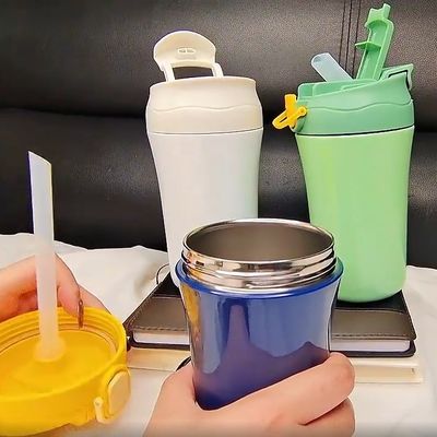 Bouteille d'eau de bureau à vide de 15 oz double paroi isolée voyage tasse à café avec couvercle en silicone