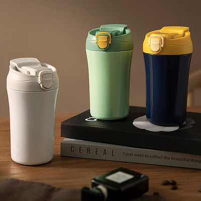 Bouteille d'eau de bureau à vide de 15 oz double paroi isolée voyage tasse à café avec couvercle en silicone