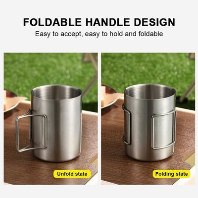 OEM en acier inoxydable fournisseur direct tasse à double paroi tasse de camping avec poignée pliable