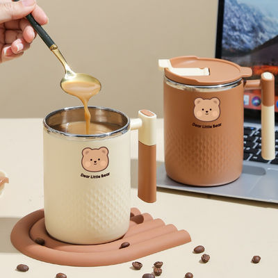 Coupe de petit-déjeuner en acier inoxydable 304 450 ml tasse à café à double couche et couvercle scellé