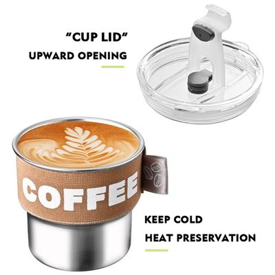 Coupe de café en acier inoxydable 304 à couvercle portable et compact