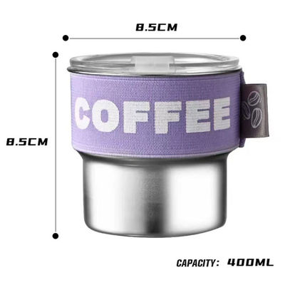 Coupe de café en acier inoxydable 304 à couvercle portable et compact