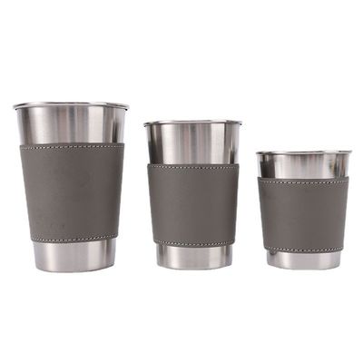 170ML 330ML 500ML tasse de bière en acier inoxydable tasse d'eau de camping portable avec étui en cuir