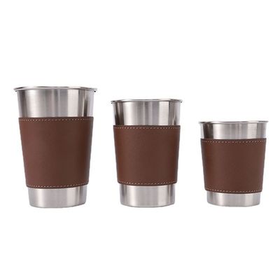 170ML 330ML 500ML tasse de bière en acier inoxydable tasse d'eau de camping portable avec étui en cuir