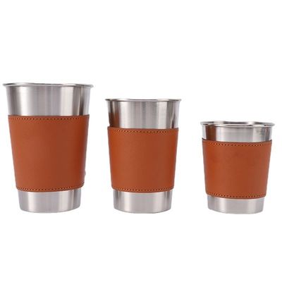 170ML 330ML 500ML tasse de bière en acier inoxydable tasse d'eau de camping portable avec étui en cuir