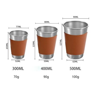 170ML 330ML 500ML tasse de bière en acier inoxydable tasse d'eau de camping portable avec étui en cuir