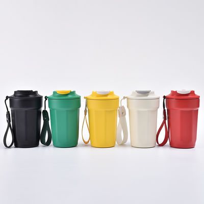 Bouteille de café personnalisée en acier inoxydable jaune avec couvercle et isolation sous vide
