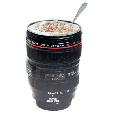 Tasse à café en acier inoxydable en forme de lentille de caméra pour une durabilité et un poids léger