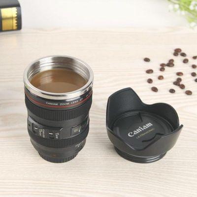 253.4g double paroi en acier inoxydable appareil photo objectif tasse de café pour les amateurs de photographie