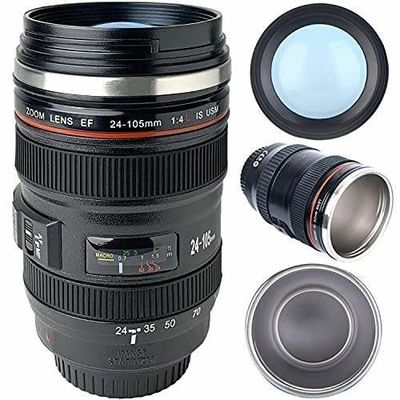 Photographes de voyage Lentille de l'appareil photo Tumbler tasse de café avec conception isolée et remuer