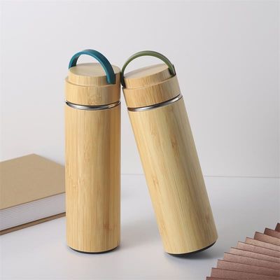 Logo personnalisé Bamboo Thermos Flask Bouteille isolée sous vide pour cadeau d'affaires en plein air