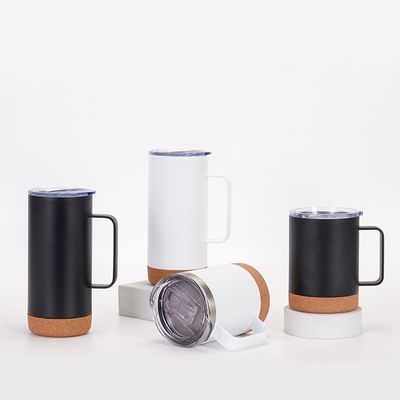Une tasse de café isolée sous vide en acier inoxydable avec une base en liège 12 oz 16 oz