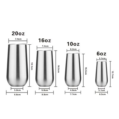 6 oz de flûtes de champagne sans tiges 10 oz pour enfants sublimation tasse à café aspirateur isolateur tasses